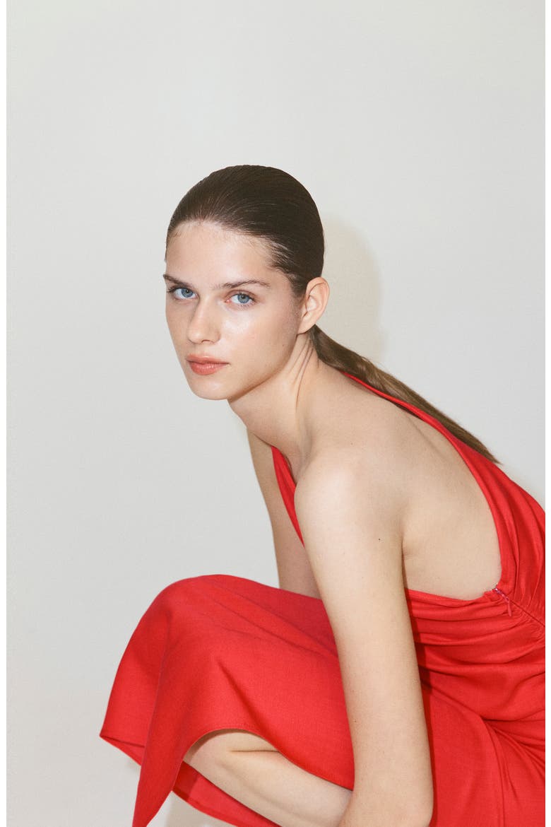 Asymmetrical Pleated Midi Dress, Alternate, color, ORANGE