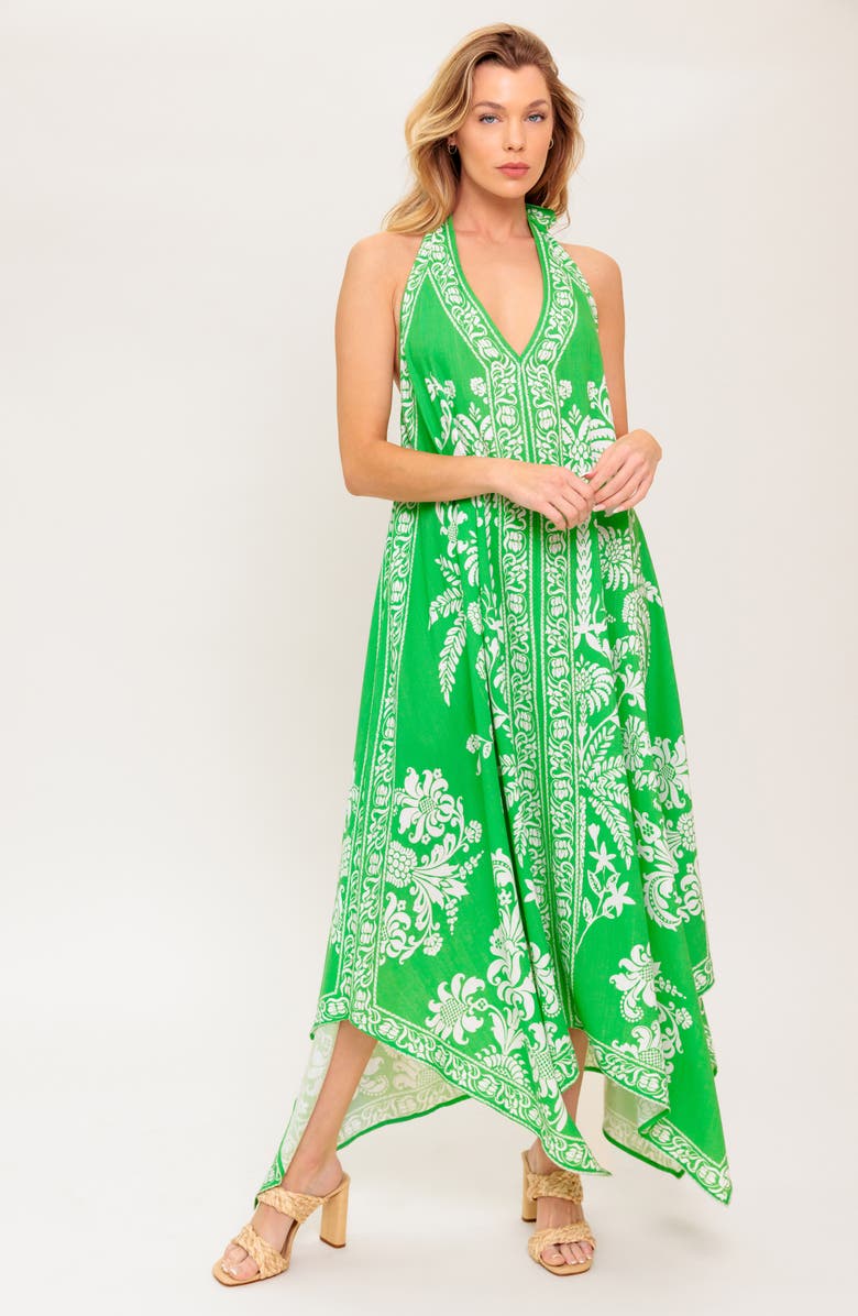 FLYING TOMATO Floral Halter Maxi Dress, Alternate, color, Green