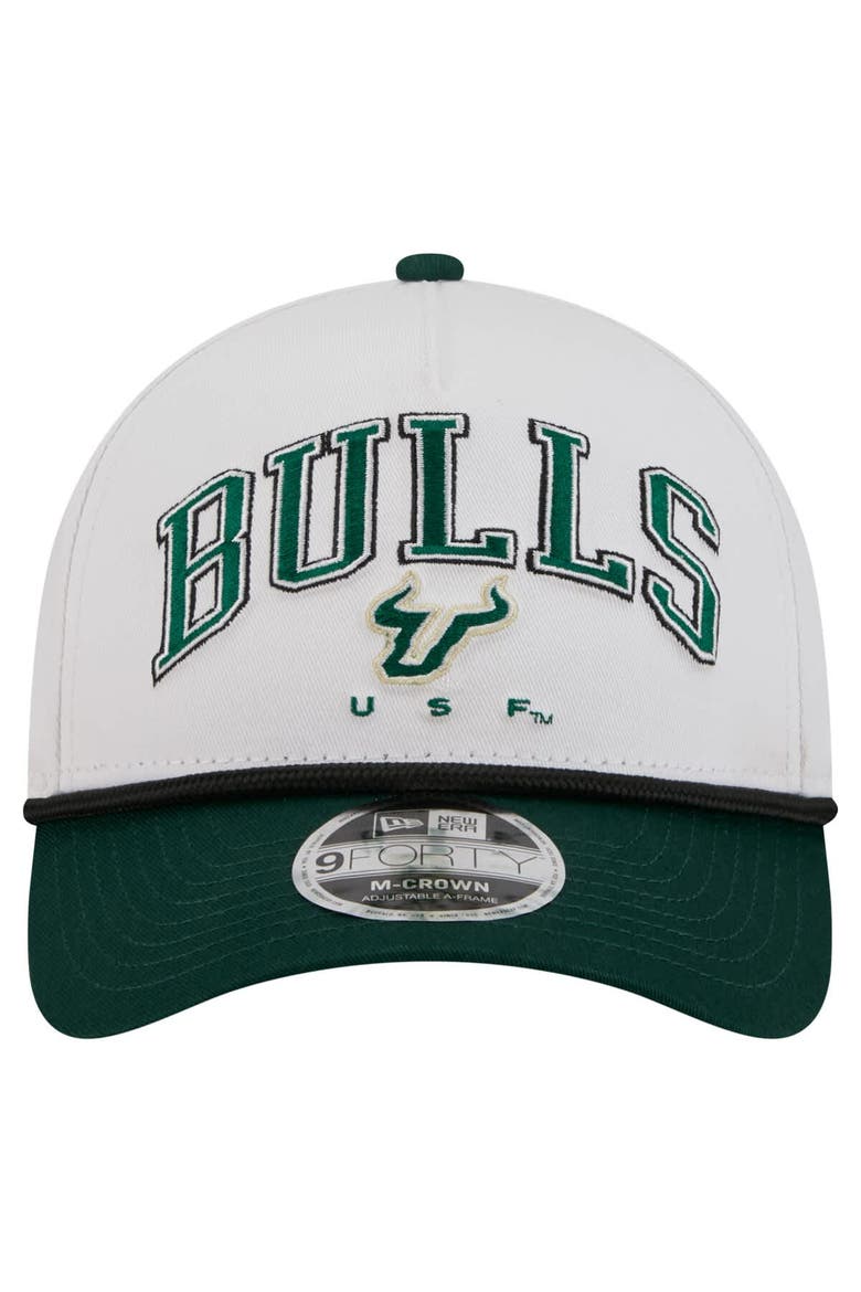 Men's New Era White/Green South Florida Bulls Arch Two-Tone Rope 9FORTY A-Frame M-Crown Adjustable Hat, Alternate, color, White