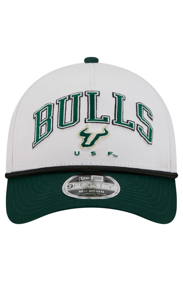 New Era Men's New Era White/Green South Florida Bulls Arch Two-Tone Rope 9FORTY A-Frame M-Crown Adjustable Hat, Alternate, color, White