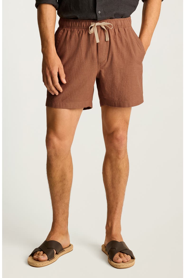 Nomad Drawstring Cotton & Linen Shorts, Main, color, RUSSET HERRINGBONE
