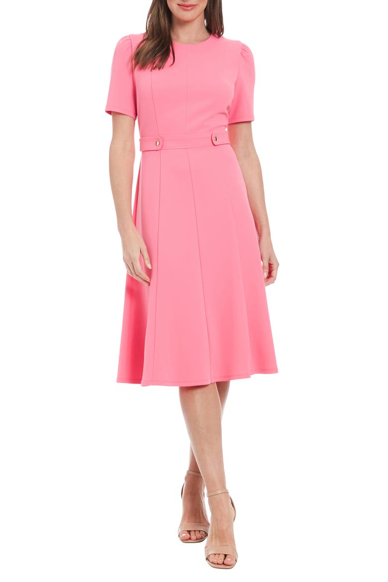 Short Sleeve Fit & Flare Midi Dress, Main, color, PINK
