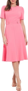 London Times Short Sleeve Fit & Flare Midi Dress