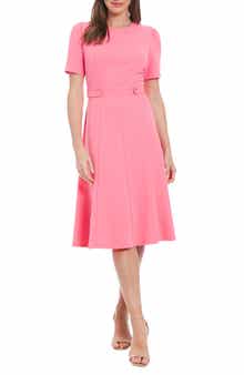 London Times Short Sleeve Fit & Flare Midi Dress