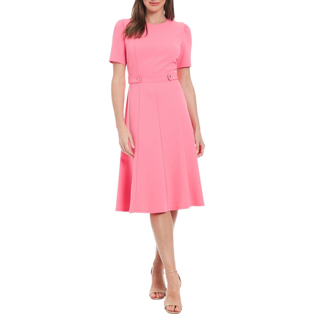 Shop London Times Short Sleeve Fit & Flare Midi Dress In Pink