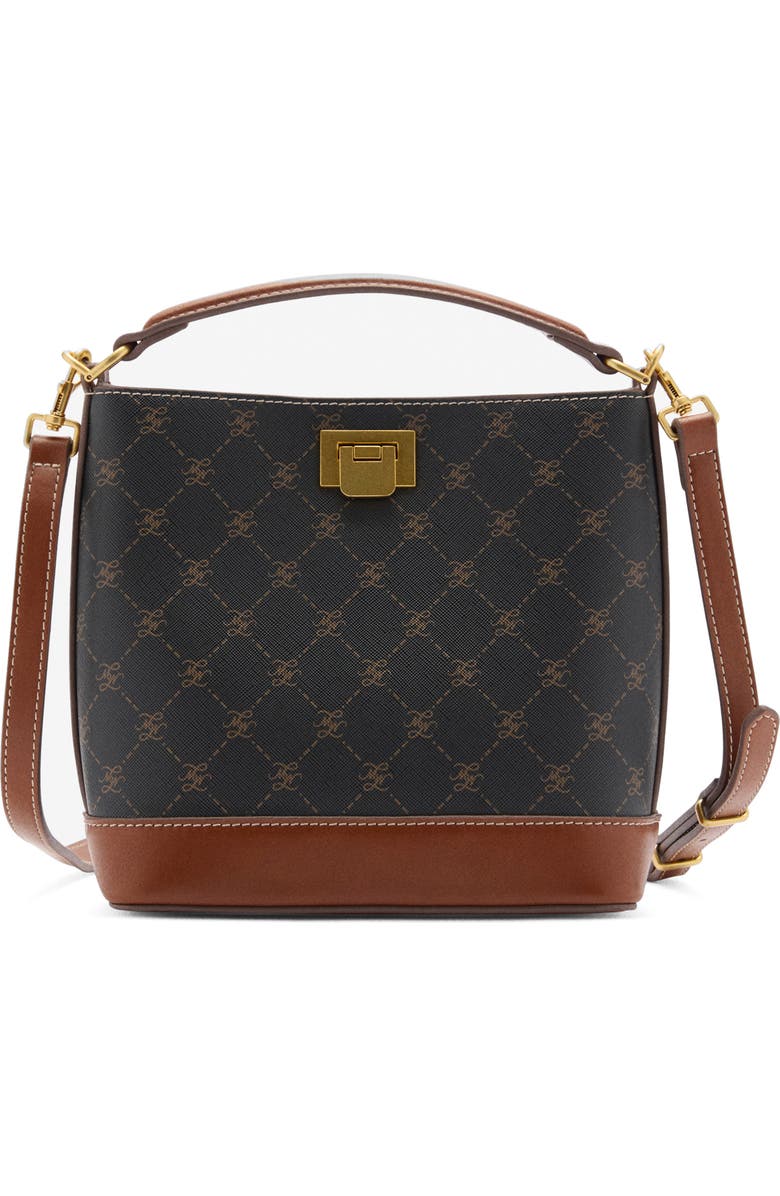 MANGO Mini Logo Monogram Top Handle Bag, Main, color, Brown