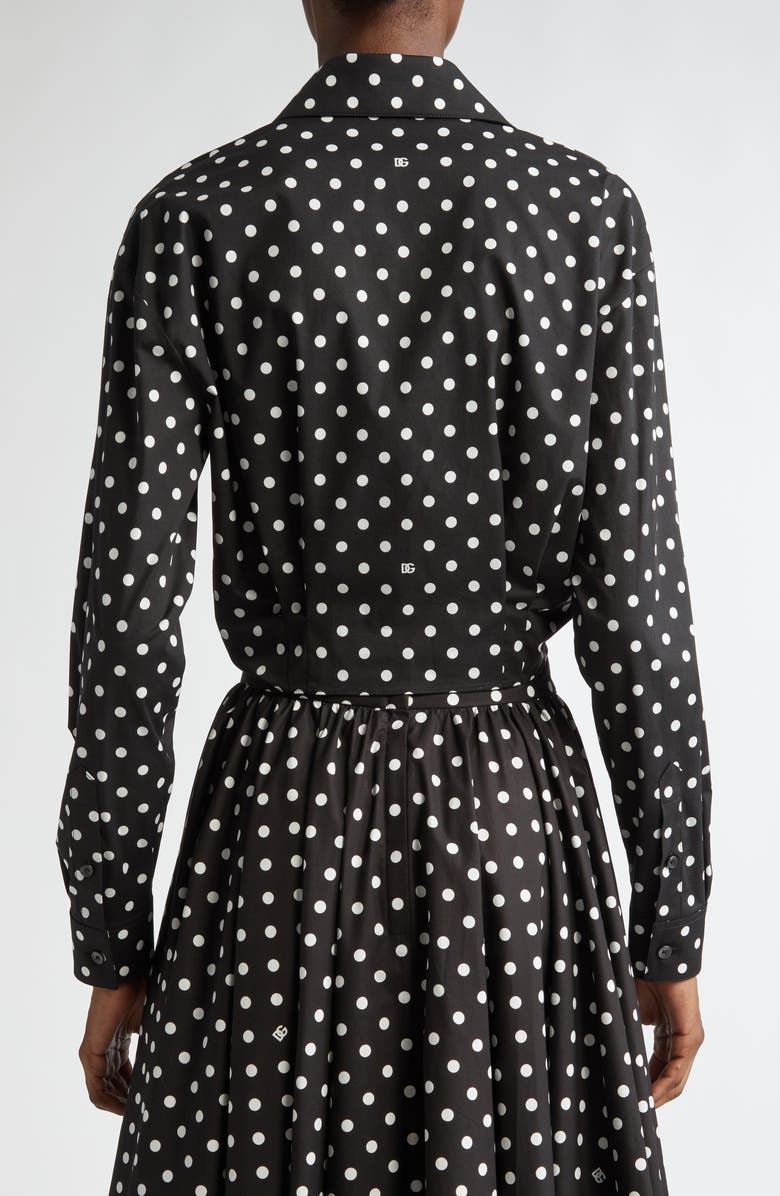 Dolce&Gabbana Polka Dot Long Sleeve Button-Up Crop Shirt, Alternate, color, Hnzqw Pois Picc 0 8 F.nero