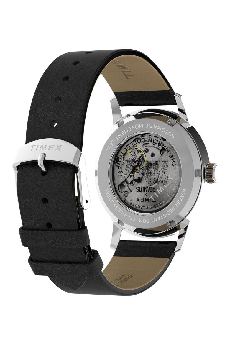 Peanuts® x Timex Marlin® Automatic Americana 40mm Leather Strap Watch, Alternate, color, SILVER-TONE
