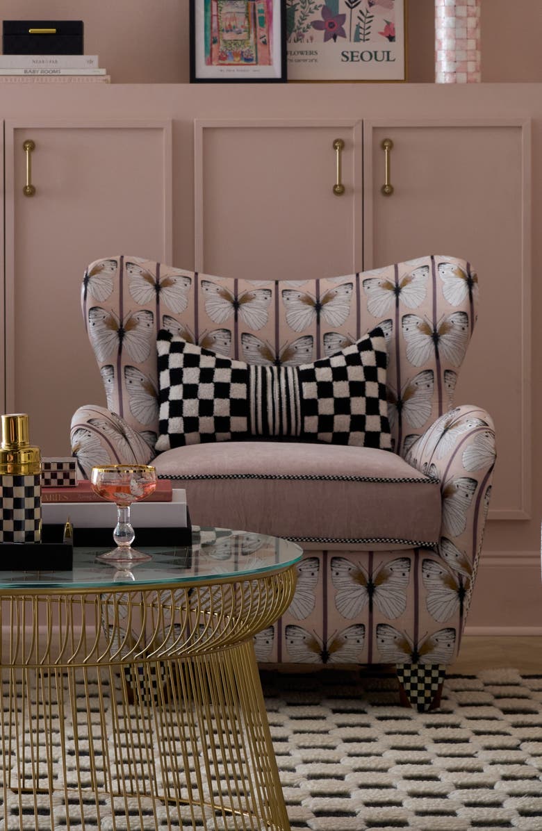 MACKENZIE CHILDS Black Check Bow Throw Pillow, Alternate, color, Black