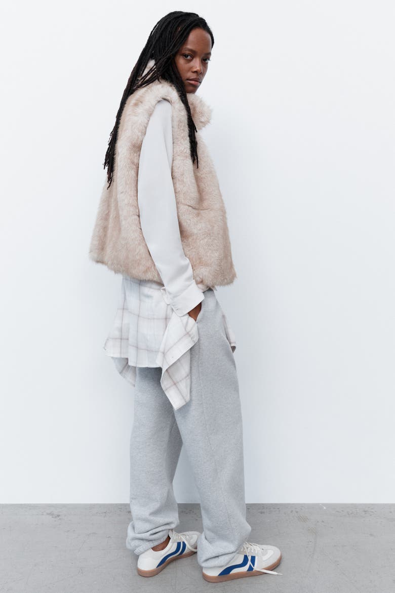 Fluffy Vest With Funnel Collar, Alternate, color, Dusty beige