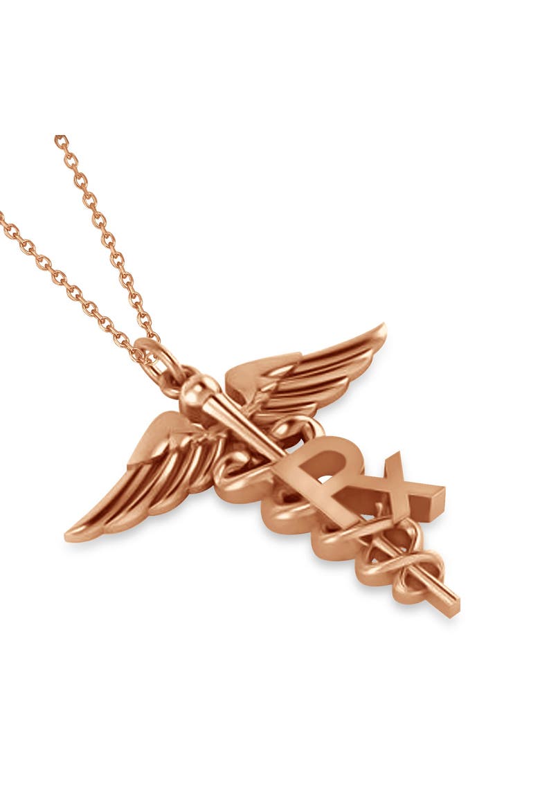 Medical RX Pharmacy Symbol Pendant Necklace 14k, Alternate, color, rose gold