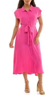 Nina Leonard Tie Waist Midi Shirtdress