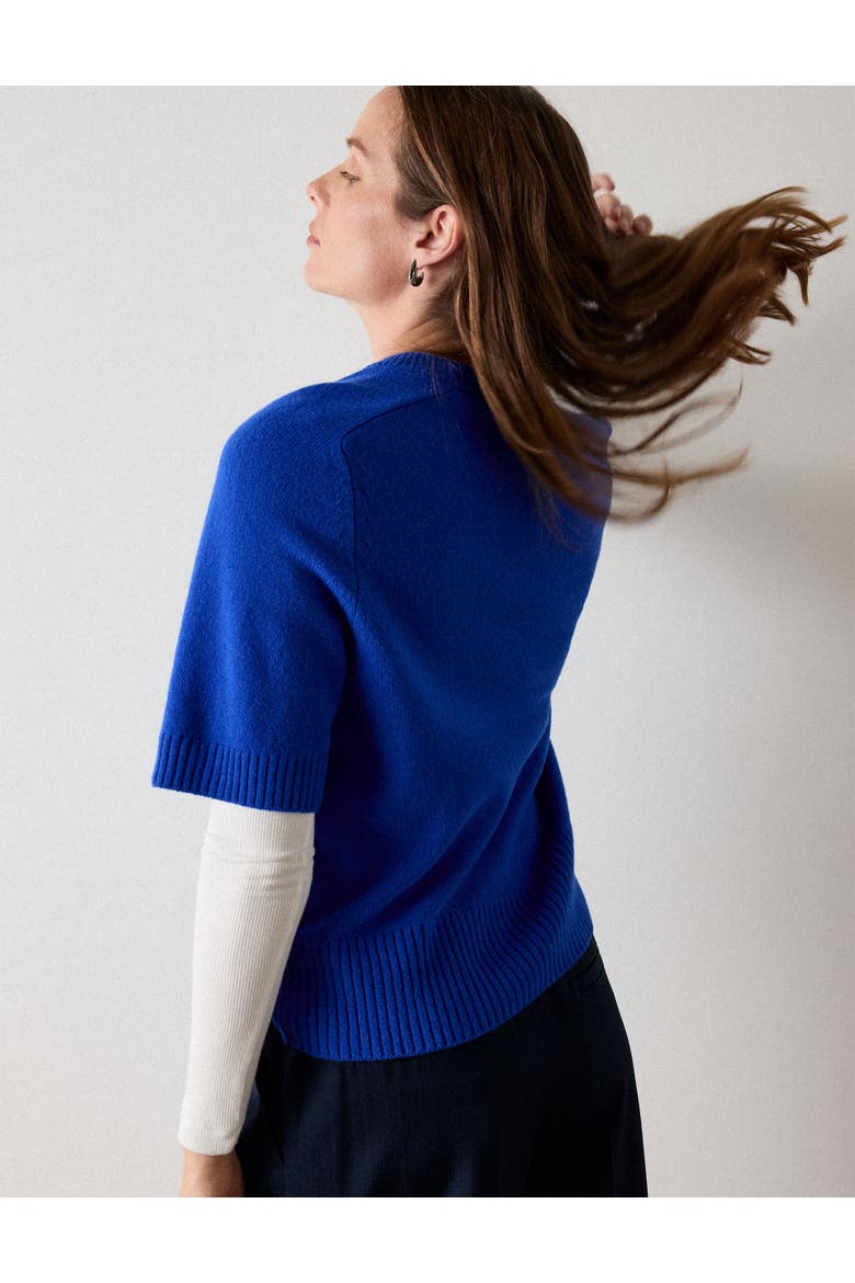 100% Wool Short Sleeve Knitted Top, Alternate, color, Blue