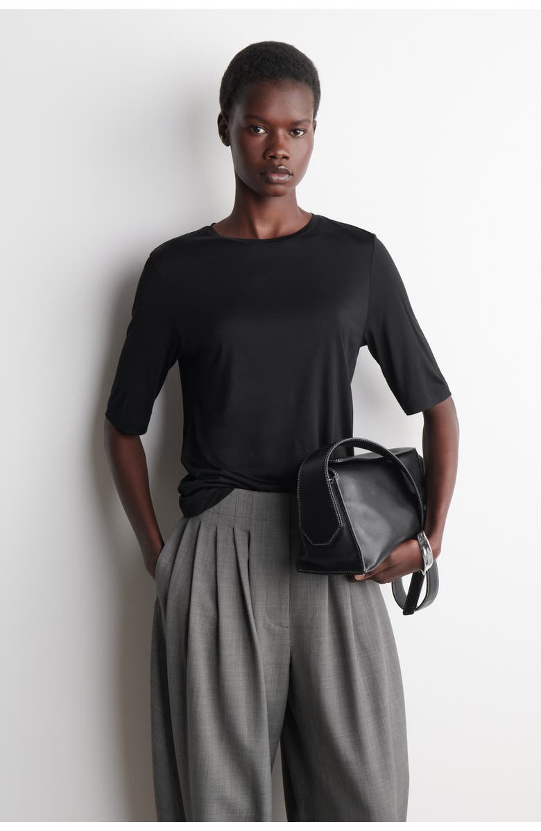 COS Fluid Silk T-Shirt, Main, color, Black