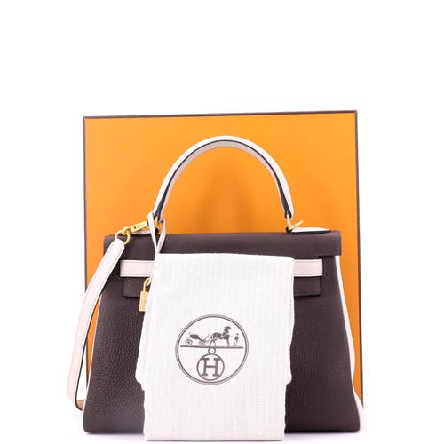 Pre-owned Hermes Hermes Kelly Handbag Bicolor Togo With Brushed Gold Hardware 28 In Brown