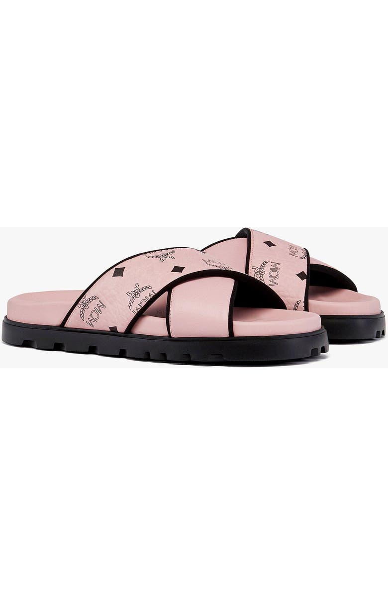 MCM Cross Sandal in Visetos Leather Mix, Main, color, Soft Pink