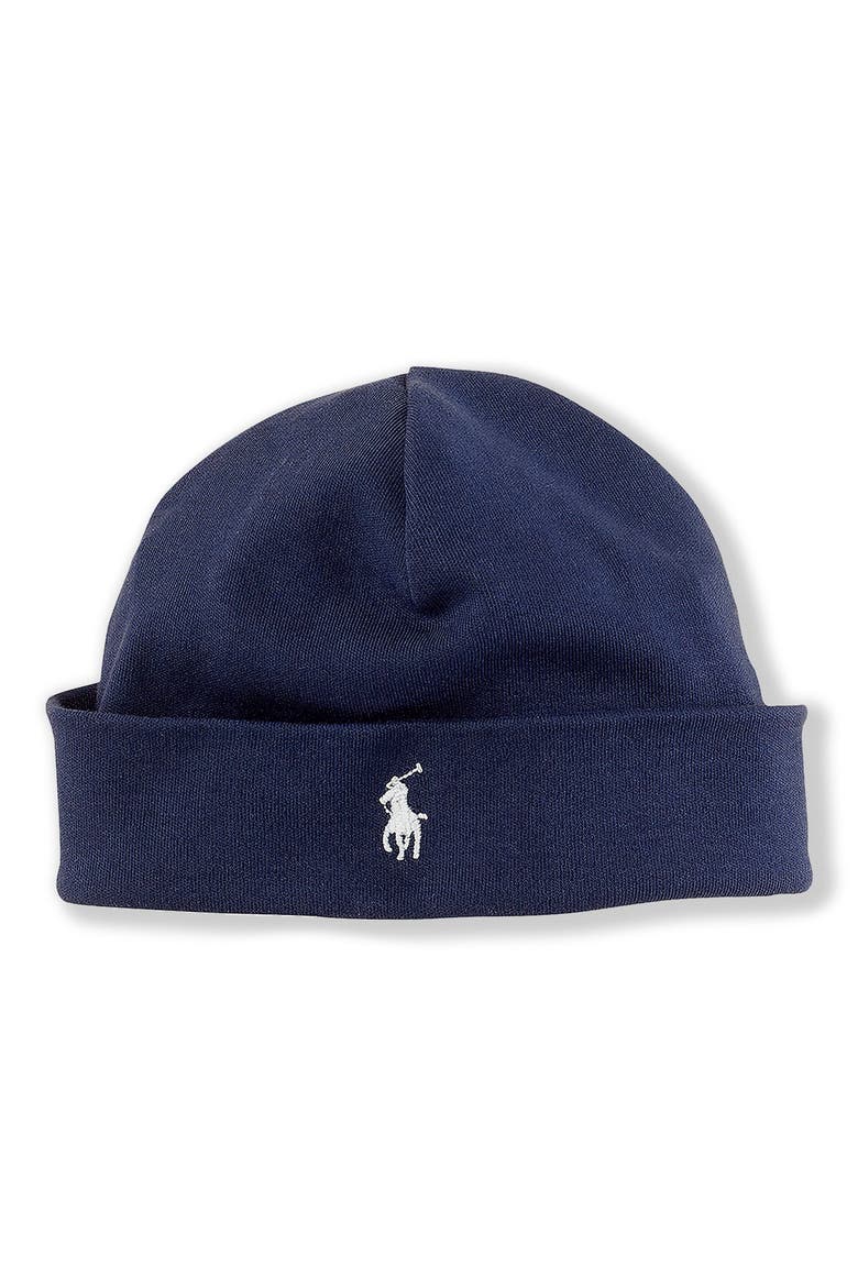 Embroidered Logo Beanie, Main, color, REFINED NAVY