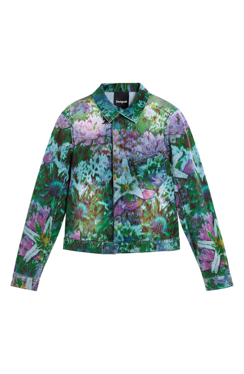 Desigual Floral Trucker Jacket, Alternate, color, Medium Blue