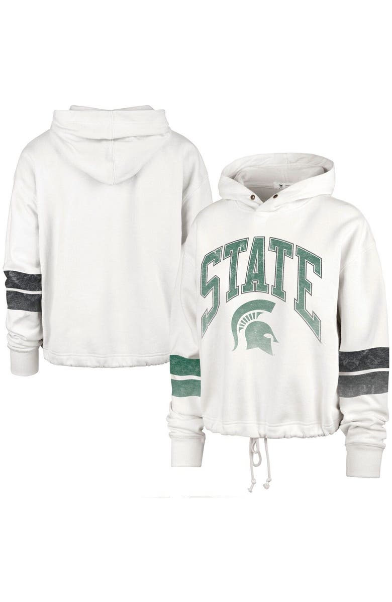 '47 Women's '47 Cream Michigan State Spartans Harper Adjustable Cropped Pullover Hoodie, Main, color, 