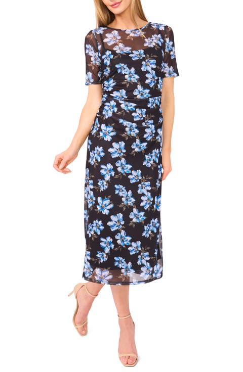 Ruched Floral Midi Dress