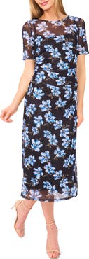 CeCe Ruched Floral Midi Dress