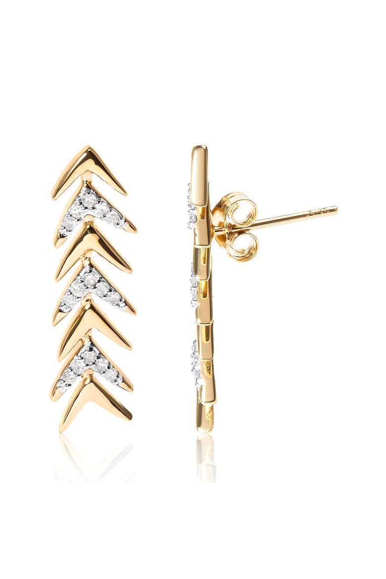 18K Yellow Gold Plated Silver 1/5 Ct Diamond Chevron Arrow Stud Earring, Alternate, color, Yellow