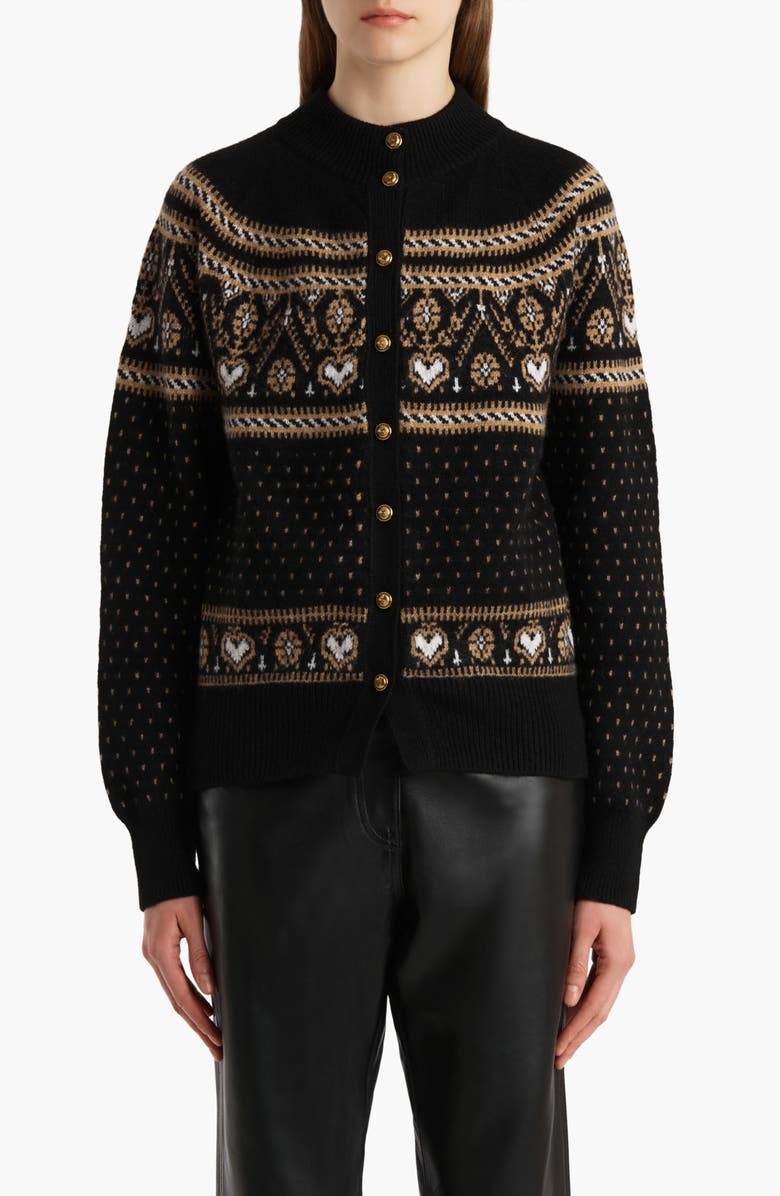 Khaite Marc Fair Isle Cashmere Cardigan, Main, color, Black / Camel Multi