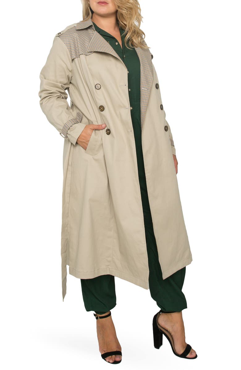 Standards & Practices Plaid Detail Stretch Cotton Trench Coat, Alternate, color, 