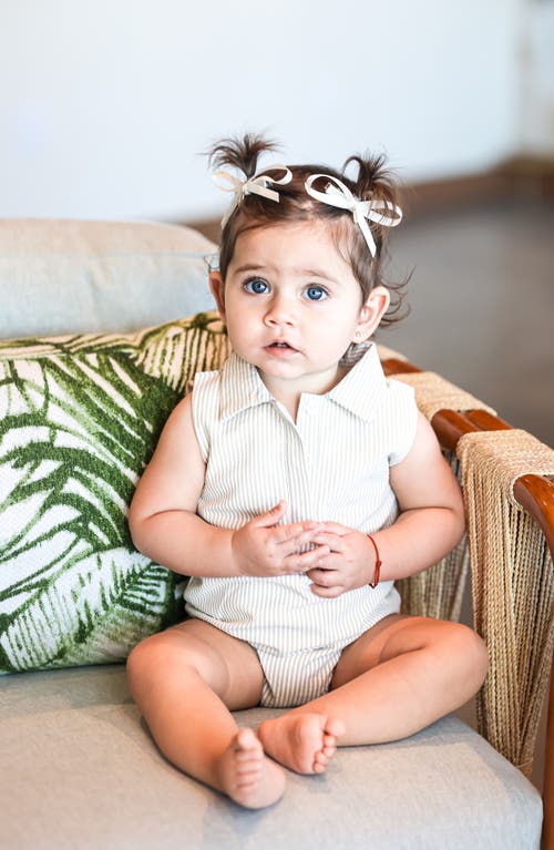 Maniere Manière Kids' Cotton Blend Seersucker Romper In Nude