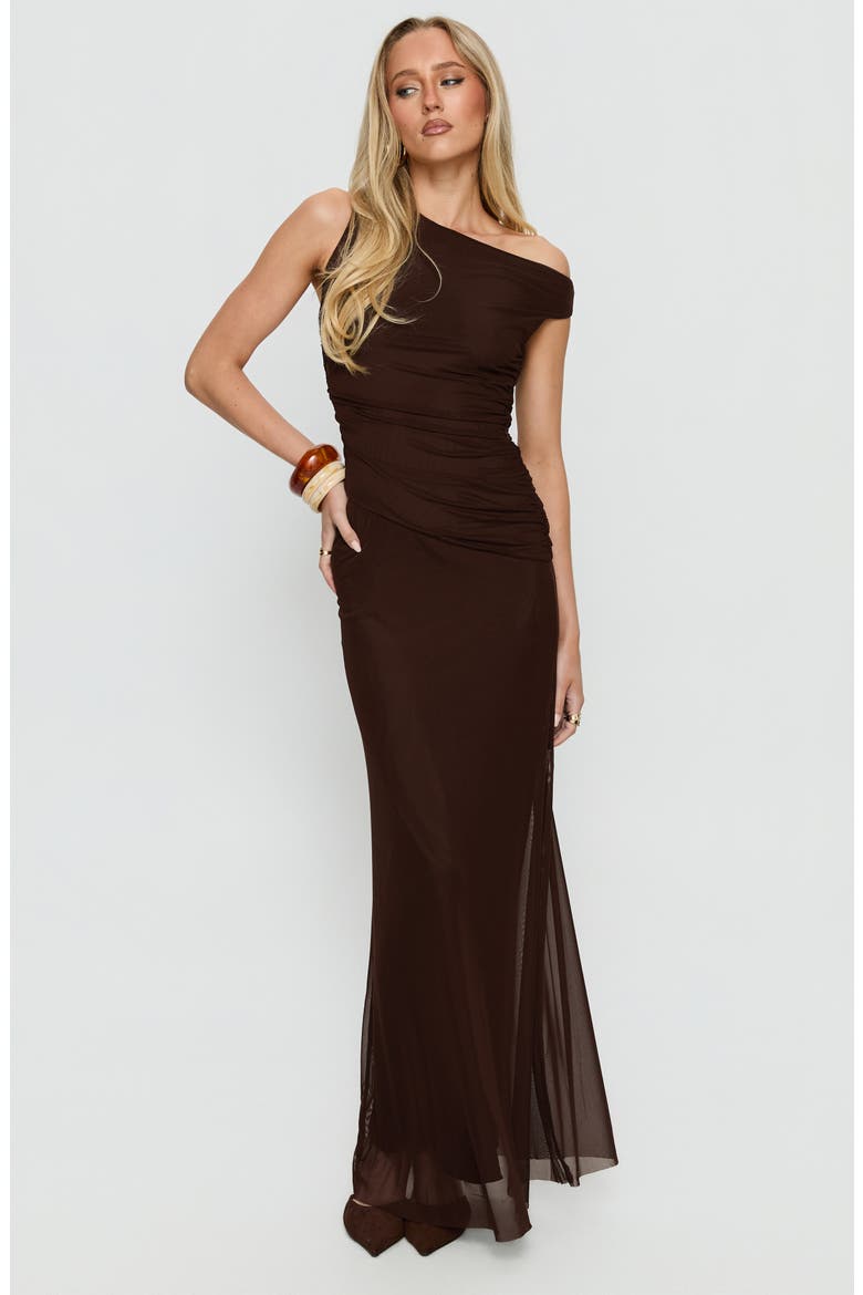 Krystyna Mesh Maxi Cocktail Dress, Alternate, color, CHOCOLATE