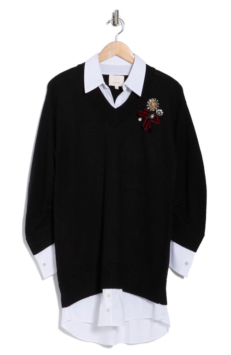 Cinq à Sept Santina Brooch Long Sleeve Twofer Sweater Dress, Alternate, color, 