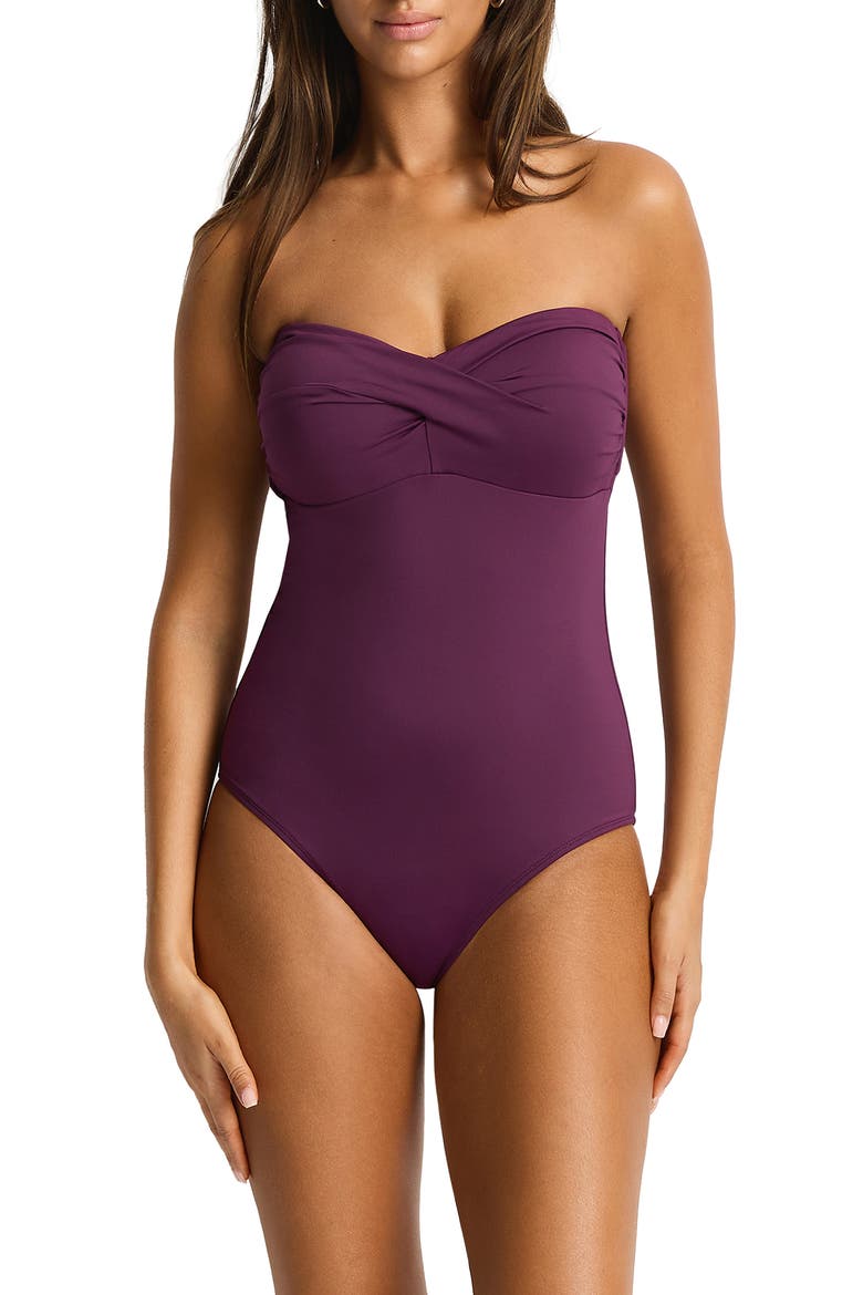 Essentials Edit Twist One-Piece Swimsuit, Main, color, CLARET
