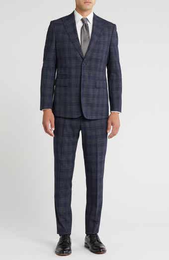 English Laundry Plaid Trim Fit Peak Lapel Two-Piece Suit