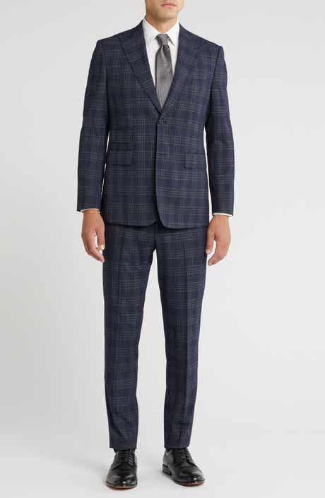 English Laundry Plaid Trim Fit Peak Lapel Two-Piece Suit