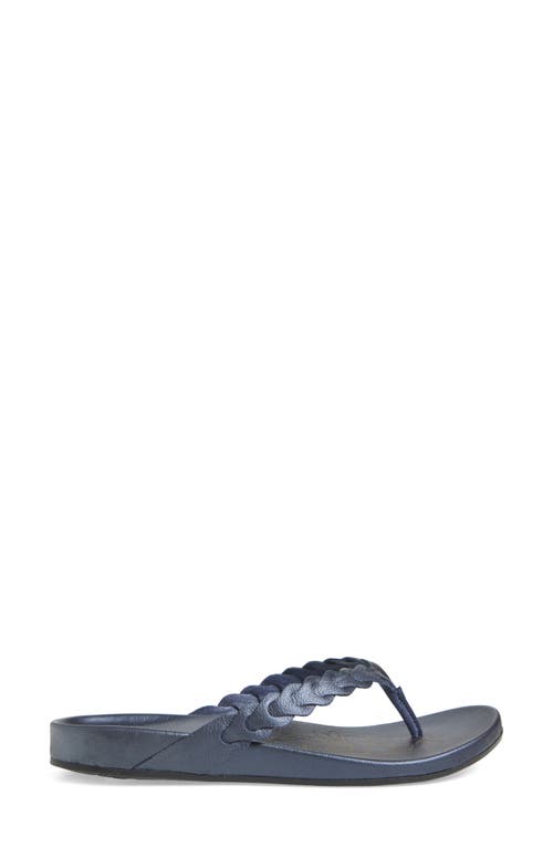 Olukai Lei Leather Flip Flop In Blue