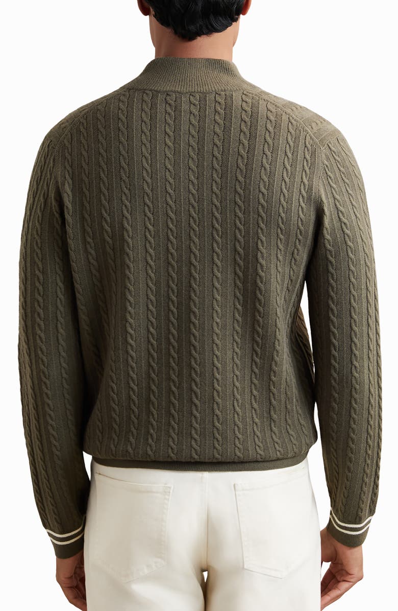 Reiss Tuscano Cable Quarter Zip Sweater, Alternate, color, Khaki Green