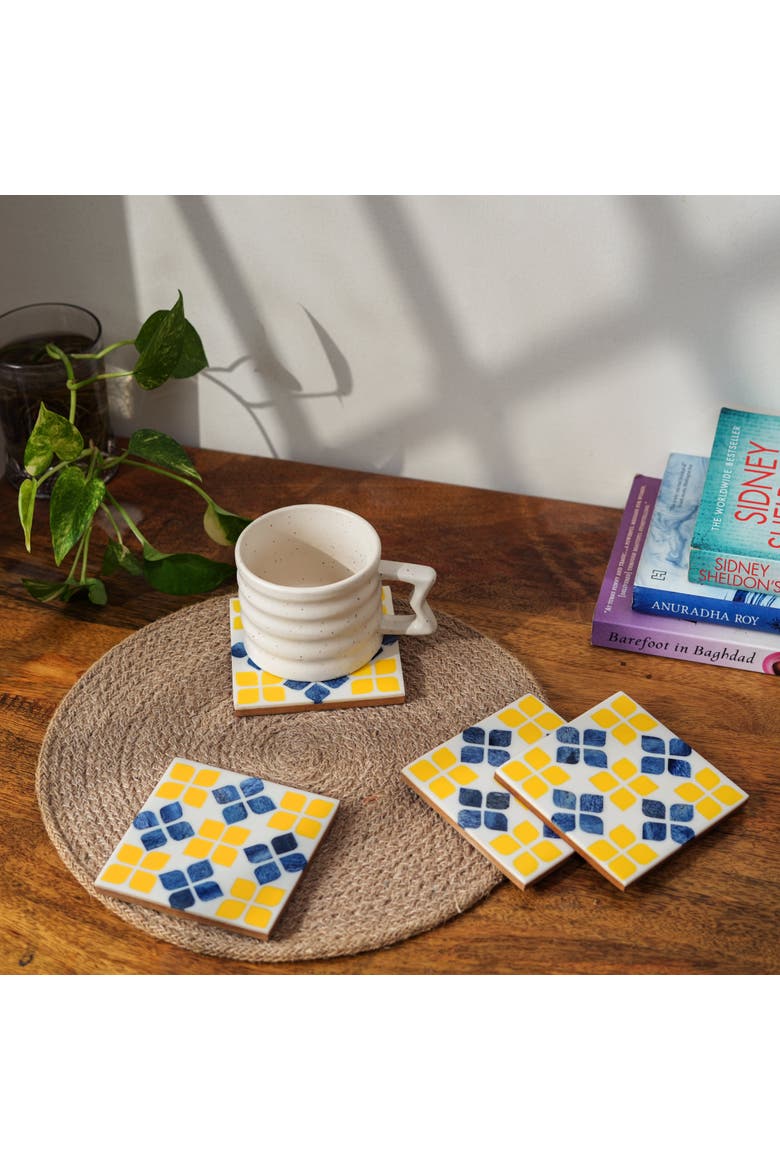 Marigold Mosaic Inlay Coasters, Alternate, color, Marigold