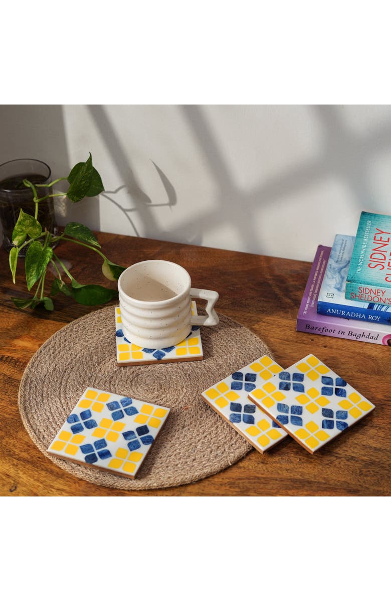 Mela Artisans Marigold Mosaic Inlay Coasters, Alternate, color, Marigold