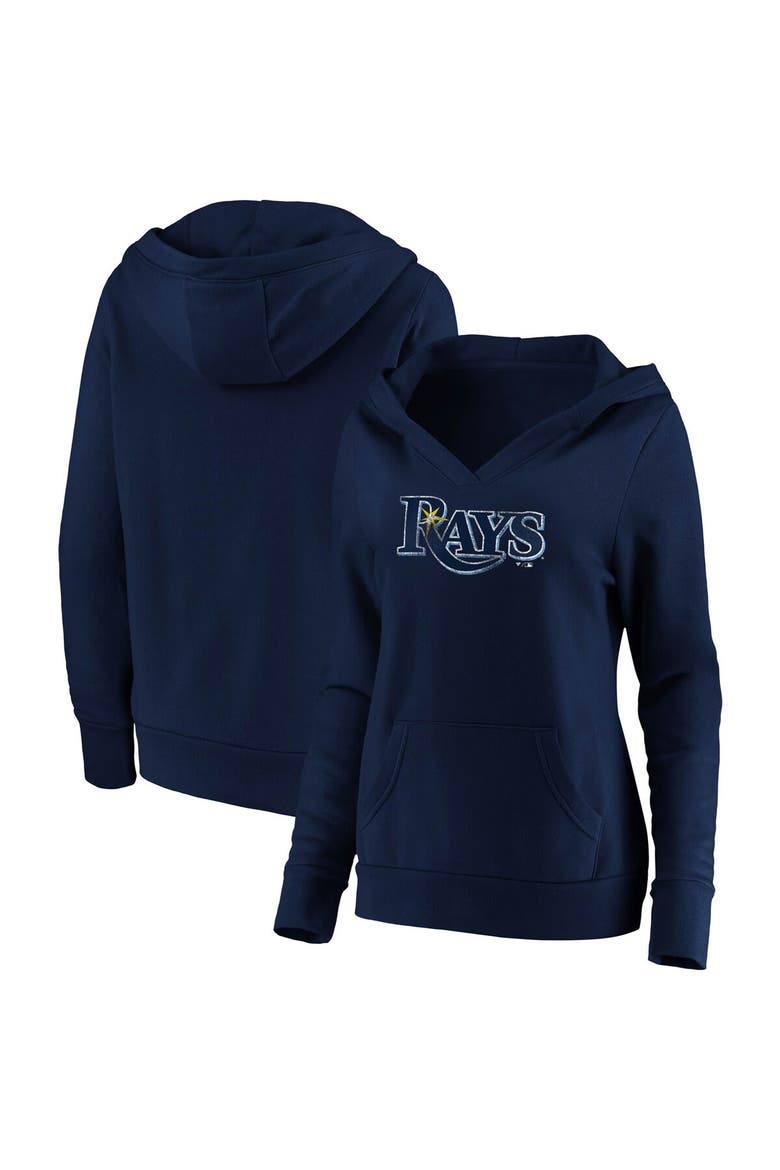 Women's Fanatics Branded Navy Tampa Bay Rays Core Team Crossover V-Neck Pullover Hoodie, Main, color, Navy