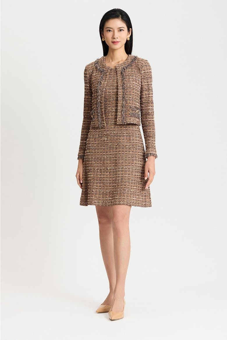 Eyelash Tweed Knit Jacket, Alternate, color, Warm Taupe/Black