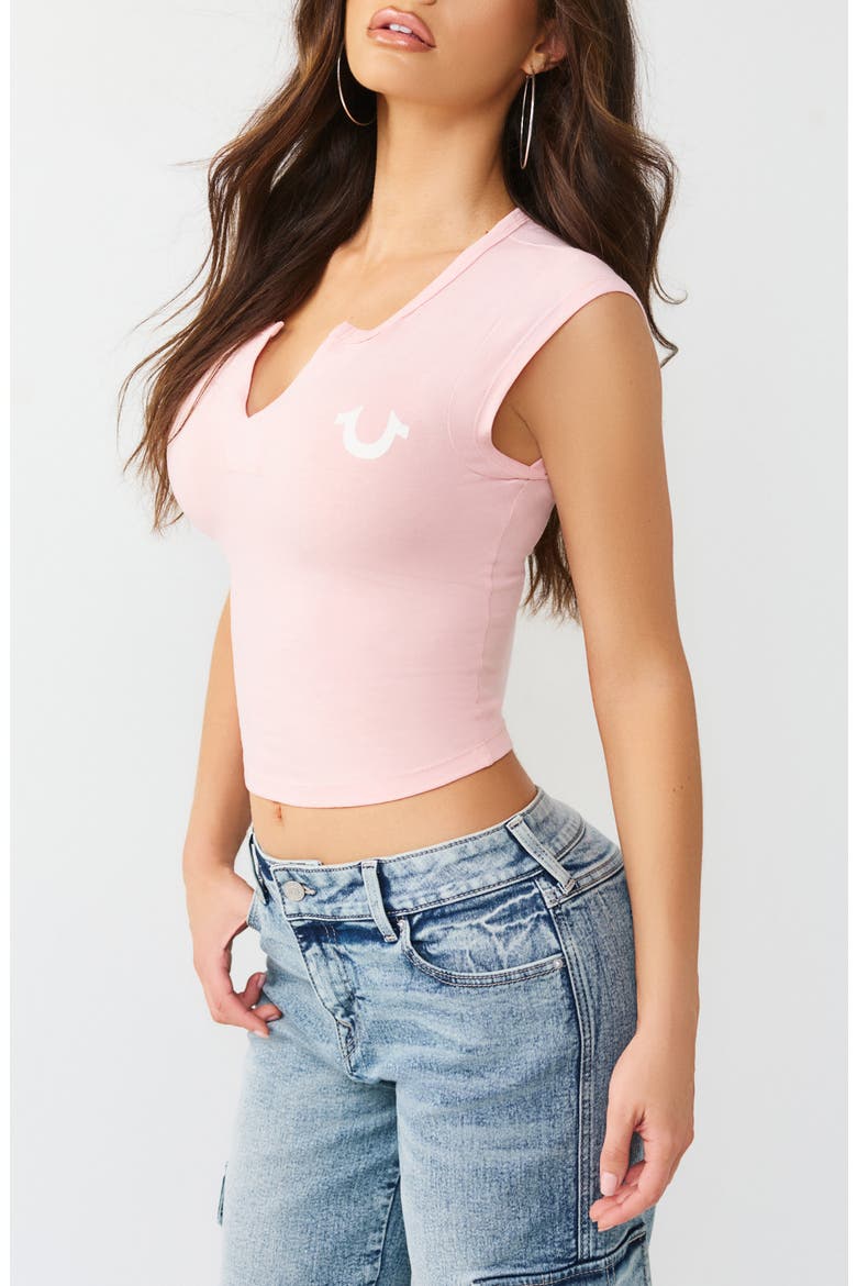 Notch Neck Camp Sleeve T-Shirt, Alternate, color, DULL PINK
