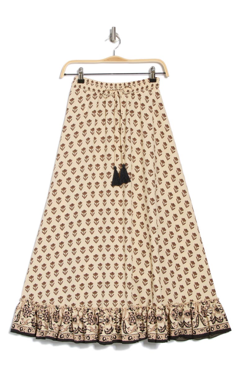 T Tahari Print Maxi Skirt, Alternate, color, Natural Flower Border Print