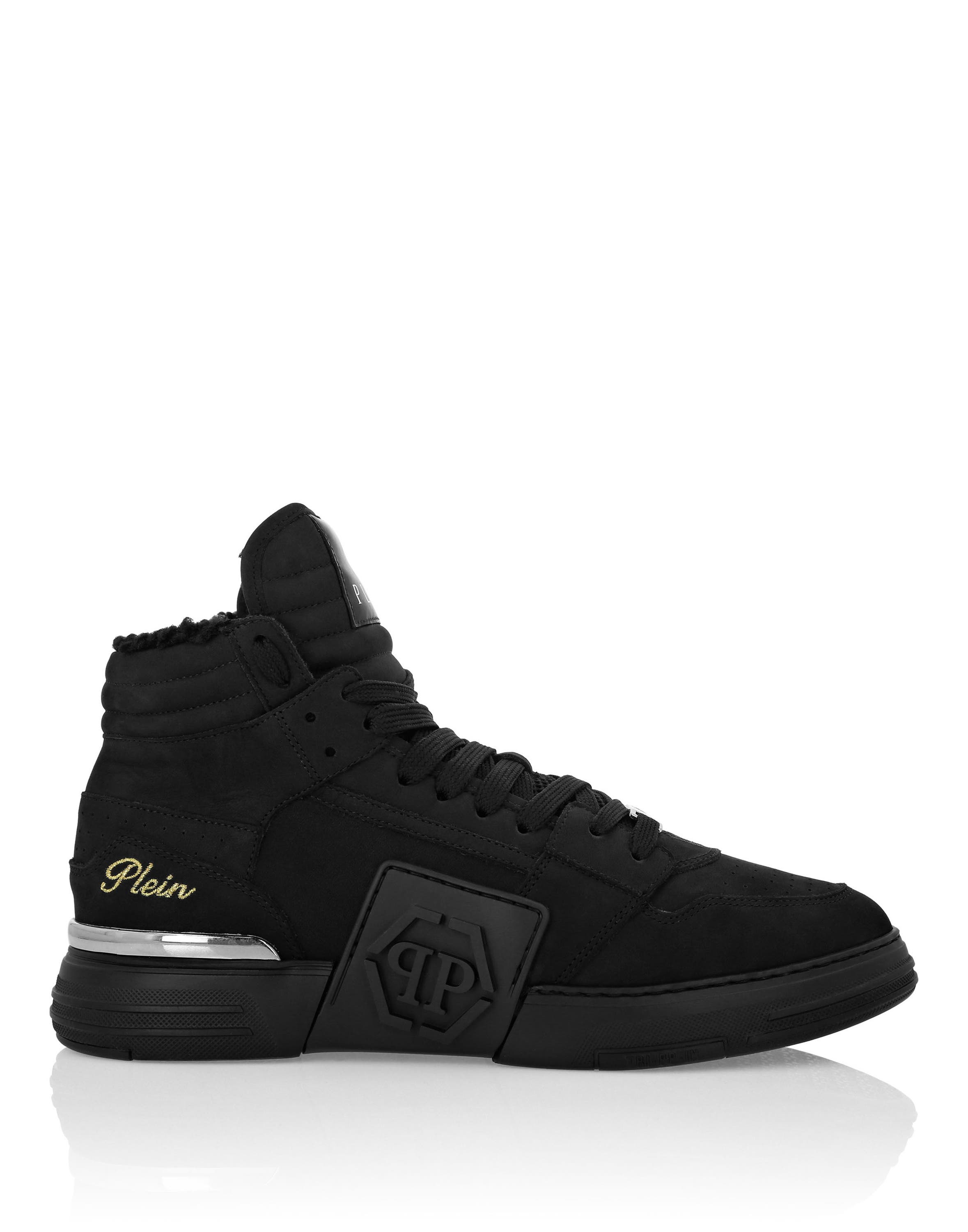 Suede &Amp; Shearling Mid Top Sneakers Phantom Kick$ Men, Alternate, color, black/black