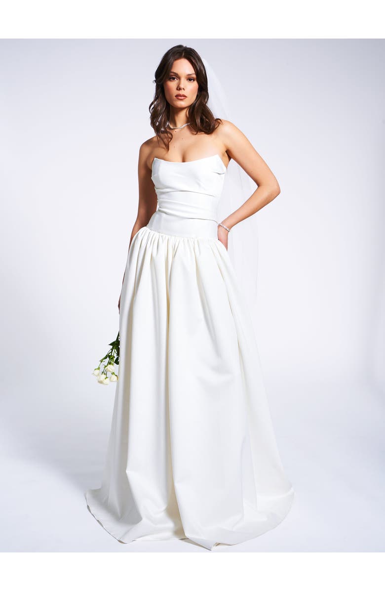 Miss Circle Umay Drop Waist Satin Corset Bridal Gown, Alternate, color, White