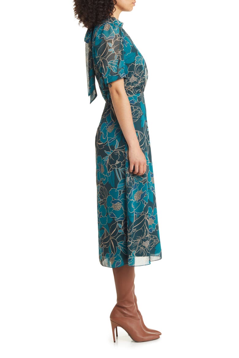 Floral Midi Dress, Alternate, color, TEAL MULTI