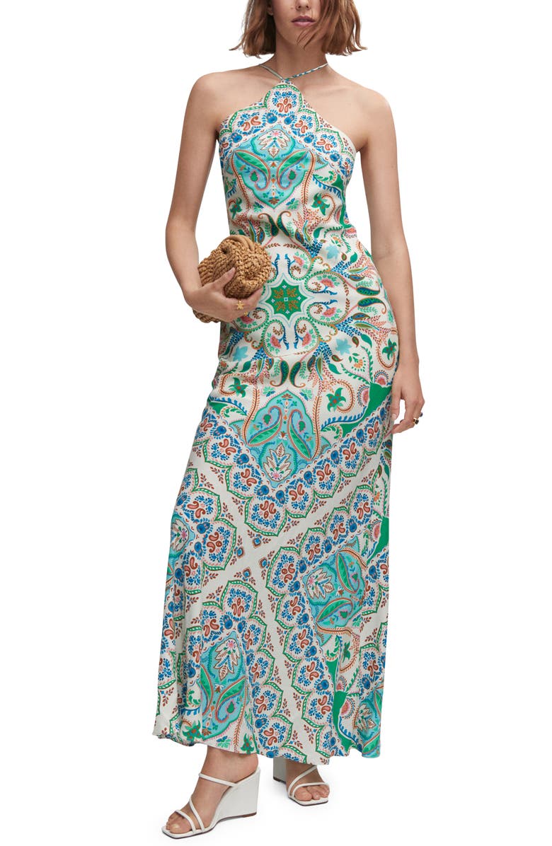 MANGO Paisley Open Back Maxi Dress, Main, color, 