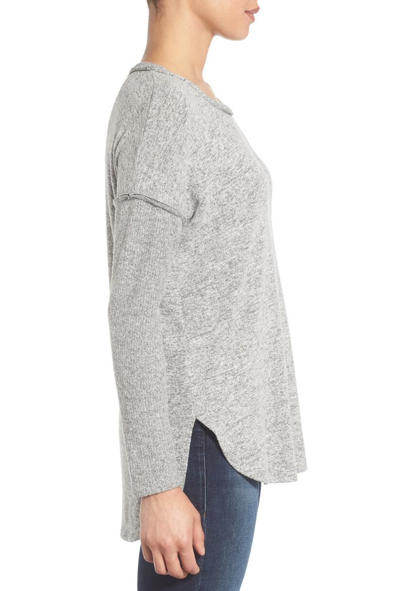 Rib Long Sleeve Fuzzy Top, Alternate, color, LIGHT HEATHER GREY
