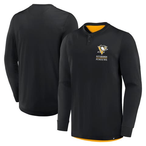 Men's Fanatics Black Pittsburgh Penguins Adrenaline Push Long Sleeve Henley Shirt