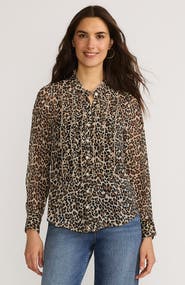 Lands' End Chiffon Ruffle Front Long Sleeve Top