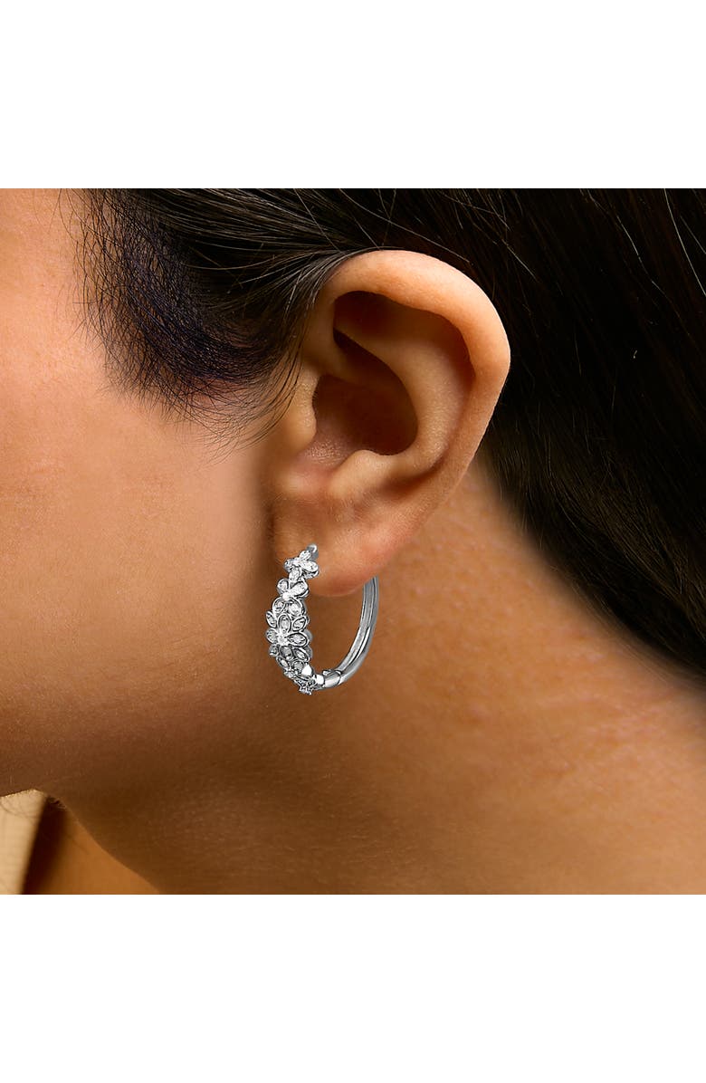 Haus of Brilliance Silver 1/2 Cttw Diamond Floral Motif Hoop Earrings, Alternate, color, White